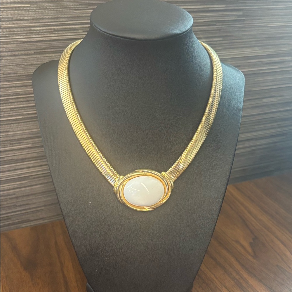 Trifari Gold and Cream Cabochon Necklace